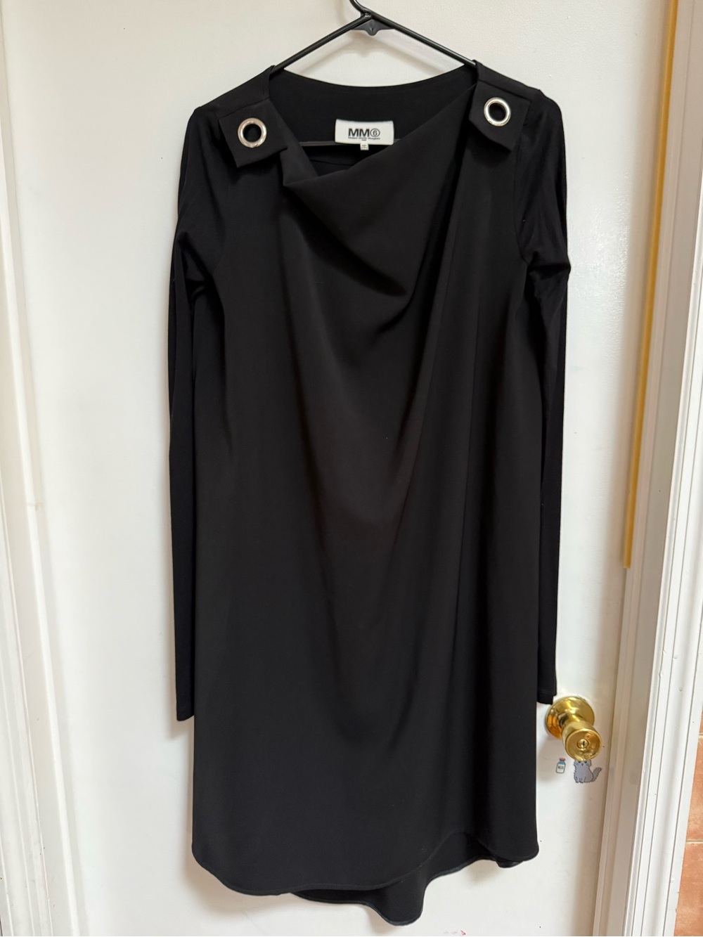 MM6 Maison Martin Margiela Black Long-Sleeve Draped Dress with Silver Grommets